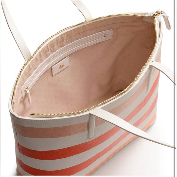 NWT Radley Chrisp Street Summer Stripes Large Leather Zip Top Tote Bag - Picture 8 of 11